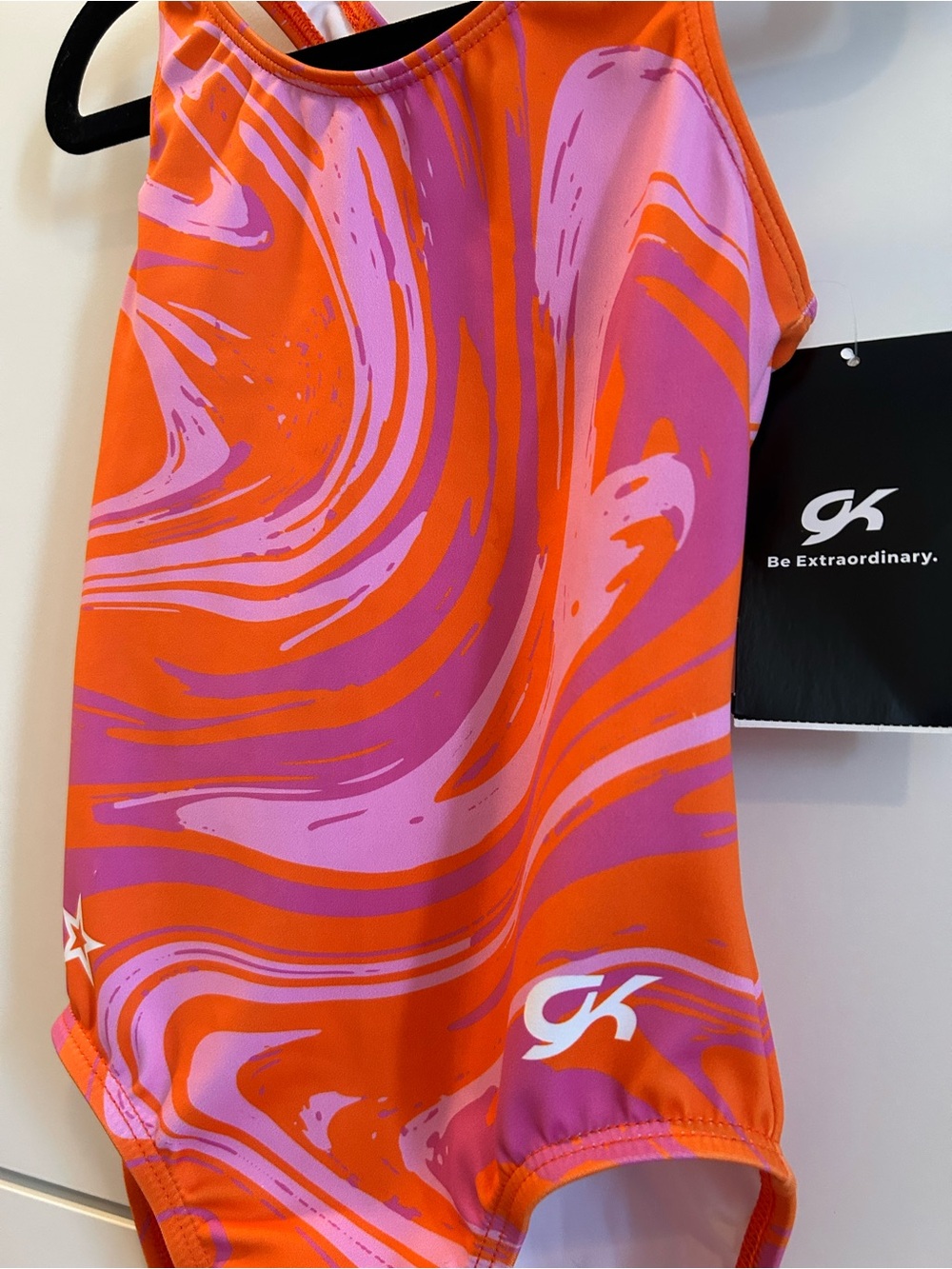 NWT GK Kids' Orange & Pink Swirl Gymnastics Leotard - Size Child’s Med - Picture 3 of 9